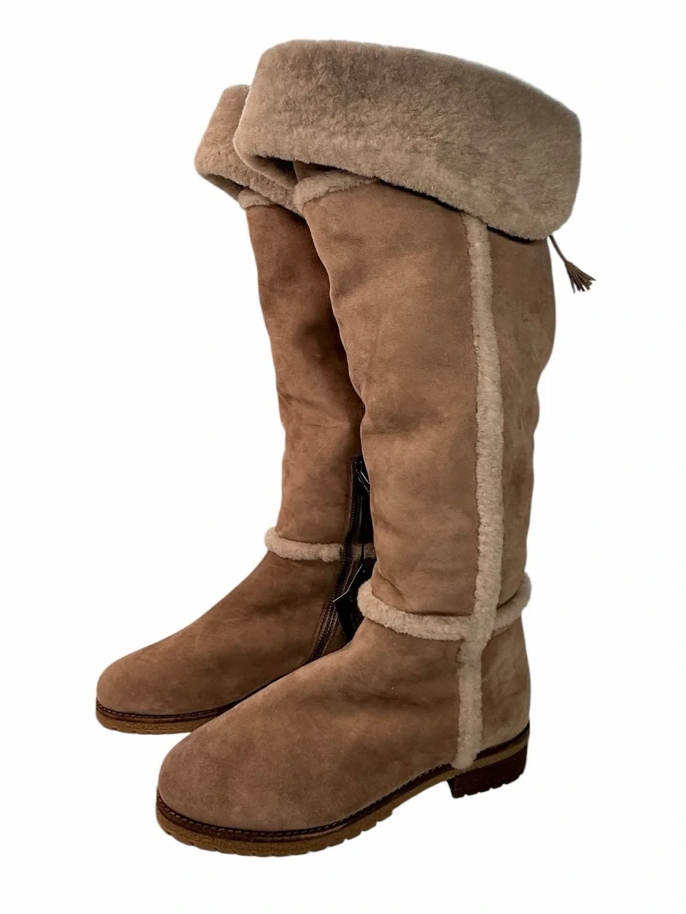 FRYE Tamara Over The Knee Shearling Boots Taupe Suede Fur Lined NWT women size 9